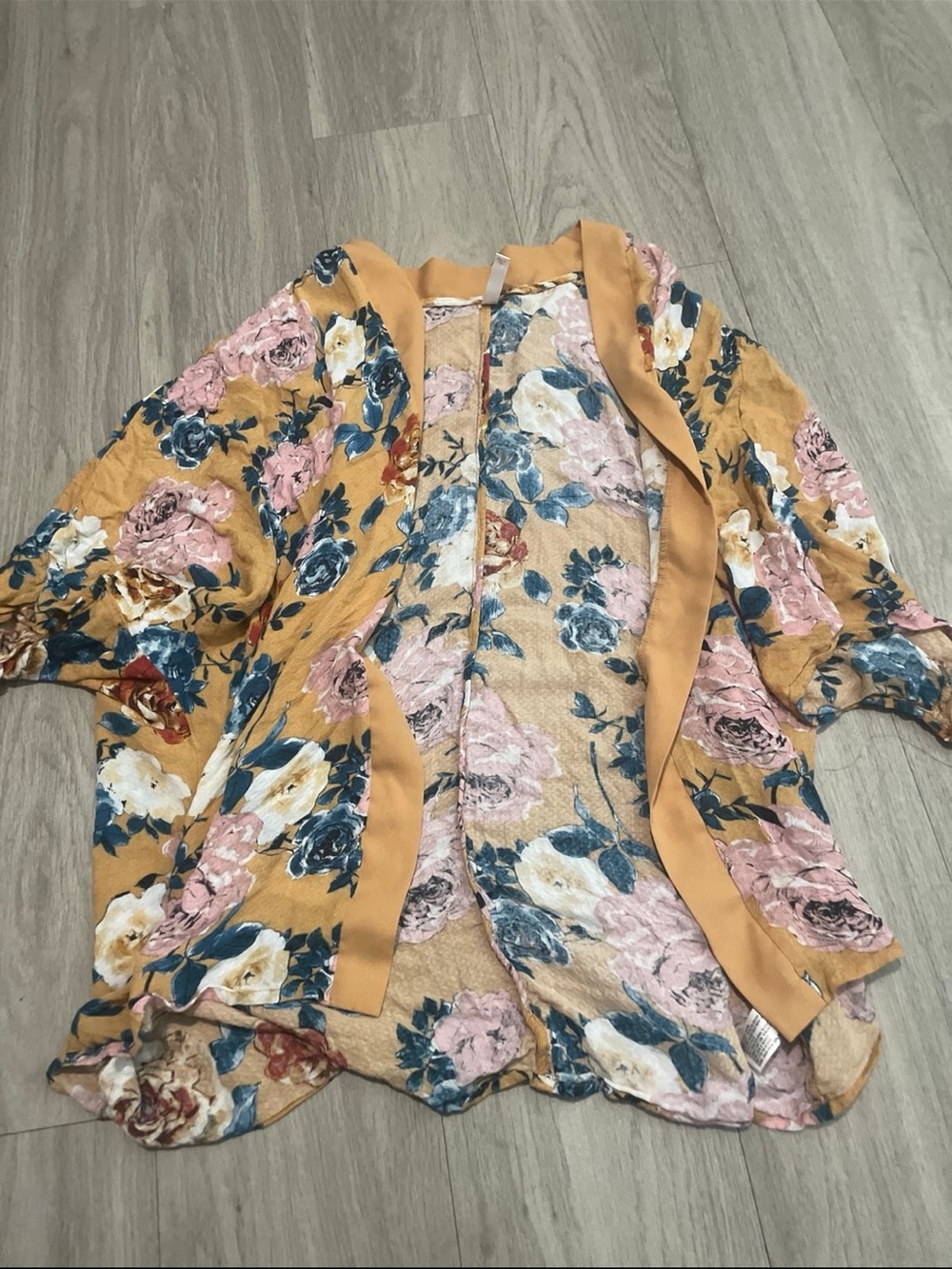 Xhilaration Mustard Floral Open-Front Kimono